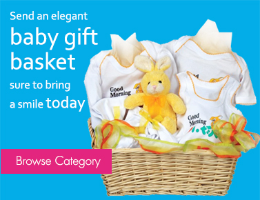 Send an elegant baby gift basket sure to bring a smile today